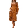 image:imageRVivimos Womens Linen Fall Long Sleeves Stripes Ruffled Boho Casual ALine Flowy Midi DressesOrange