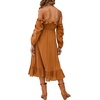 image:imageRVivimos Womens Linen Fall Long Sleeves Stripes Ruffled Boho Casual ALine Flowy Midi DressesOrange