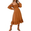 image:imageRVivimos Womens Linen Fall Long Sleeves Stripes Ruffled Boho Casual ALine Flowy Midi DressesOrange