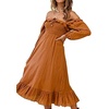 image:imageRVivimos Womens Linen Fall Long Sleeves Stripes Ruffled Boho Casual ALine Flowy Midi DressesOrange