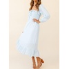 image:imageRVivimos Womens Linen Fall Long Sleeves Stripes Ruffled Boho Casual ALine Flowy Midi DressesSkyblue