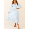 image:imageRVivimos Womens Linen Fall Long Sleeves Stripes Ruffled Boho Casual ALine Flowy Midi DressesSkyblue
