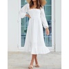 image:imageRVivimos Womens Linen Fall Long Sleeves Stripes Ruffled Boho Casual ALine Flowy Midi DressesWhite