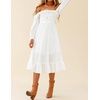 image:imageRVivimos Womens Linen Fall Long Sleeves Stripes Ruffled Boho Casual ALine Flowy Midi DressesWhite