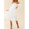 image:imageRVivimos Womens Linen Fall Long Sleeves Stripes Ruffled Boho Casual ALine Flowy Midi DressesWhite