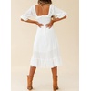 image:imageRVivimos Womens Linen Fall Long Sleeves Stripes Ruffled Boho Casual ALine Flowy Midi DressesWhite