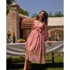 image:imageRVivimos Womens Long Sleeve Boho Floral Print Dress Crew Neck Button Down Casual Loose Slit Flowy Midi Dress with BeltCoralpink