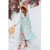image:imageRVivimos Womens Long Sleeve Boho Floral Print Dress Crew Neck Button Down Casual Loose Slit Flowy Midi Dress with BeltSkyblue