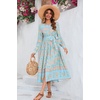 image:imageRVivimos Womens Long Sleeve Boho Floral Print Dress Crew Neck Button Down Casual Loose Slit Flowy Midi Dress with BeltSkyblue