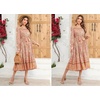 image:imageRVivimos Womens Long Sleeve Boho Floral Print Dress Crew Neck Button Down Casual Loose Slit Flowy Midi Dress with BeltTan