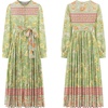 image:imageRVivimos Womens Long Sleeve Boho Floral Print Dress Crew Neck Button Down Casual Loose Slit Flowy Midi Dress with BeltTendergreen