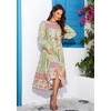 image:imageRVivimos Womens Long Sleeve Boho Floral Print Dress Crew Neck Button Down Casual Loose Slit Flowy Midi Dress with BeltTendergreen