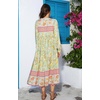 image:imageRVivimos Womens Long Sleeve Boho Floral Print Dress Crew Neck Button Down Casual Loose Slit Flowy Midi Dress with BeltTendergreen