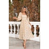 image:imageRVivimos Womens Long Sleeve Cotton Boho Midi Dress Vintage Square Neck Floral Embroidered Tiered Ruffle Flowy Pockets DressBeige