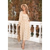 image:imageRVivimos Womens Long Sleeve Cotton Boho Midi Dress Vintage Square Neck Floral Embroidered Tiered Ruffle Flowy Pockets DressBeige