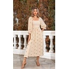 image:imageRVivimos Womens Long Sleeve Cotton Boho Midi Dress Vintage Square Neck Floral Embroidered Tiered Ruffle Flowy Pockets DressBeige