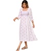 image:imageRVivimos Womens Long Sleeve Cotton Boho Midi Dress Vintage Square Neck Floral Embroidered Tiered Ruffle Flowy Pockets DressLight Pink