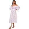 image:imageRVivimos Womens Long Sleeve Cotton Boho Midi Dress Vintage Square Neck Floral Embroidered Tiered Ruffle Flowy Pockets DressLight Pink
