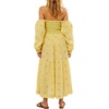 image:imageRVivimos Womens Long Sleeve Cotton Boho Midi Dress Vintage Square Neck Floral Embroidered Tiered Ruffle Flowy Pockets DressLight Yellow