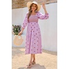 image:imageRVivimos Womens Long Sleeve Cotton Boho Midi Dress Vintage Square Neck Floral Embroidered Tiered Ruffle Flowy Pockets DressLightpurple