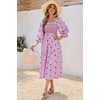 image:imageRVivimos Womens Long Sleeve Cotton Boho Midi Dress Vintage Square Neck Floral Embroidered Tiered Ruffle Flowy Pockets DressLightpurple