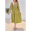image:imageRVivimos Womens Long Sleeve Cotton Boho Midi Dress Vintage Square Neck Floral Embroidered Tiered Ruffle Flowy Pockets DressOlivegreen
