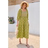 image:imageRVivimos Womens Long Sleeve Cotton Boho Midi Dress Vintage Square Neck Floral Embroidered Tiered Ruffle Flowy Pockets DressOlivegreen