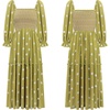 image:imageRVivimos Womens Long Sleeve Cotton Boho Midi Dress Vintage Square Neck Floral Embroidered Tiered Ruffle Flowy Pockets DressOlivegreen