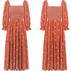 image:imageRVivimos Womens Long Sleeve Cotton Boho Midi Dress Vintage Square Neck Floral Embroidered Tiered Ruffle Flowy Pockets DressRustbrown
