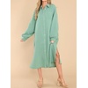 image:imageRVivimos Womens Long Sleeve Cotton Oversized Dress Casual Button Down Loose Slit Midi Dress with PocketLakegreen