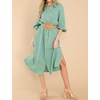 image:imageRVivimos Womens Long Sleeve Cotton Oversized Dress Casual Button Down Loose Slit Midi Dress with PocketLakegreen