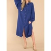 image:imageRVivimos Womens Long Sleeve Cotton Oversized Dress Casual Button Down Loose Slit Midi Dress with PocketNavyblue