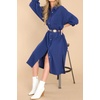image:imageRVivimos Womens Long Sleeve Cotton Oversized Dress Casual Button Down Loose Slit Midi Dress with PocketNavyblue