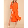 image:imageRVivimos Womens Long Sleeve Cotton Oversized Dress Casual Button Down Loose Slit Midi Dress with PocketOrange