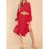 image:imageRVivimos Womens Long Sleeve Cotton Oversized Dress Casual Button Down Loose Slit Midi Dress with PocketRed