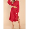 image:imageRVivimos Womens Long Sleeve Cotton Oversized Dress Casual Button Down Loose Slit Midi Dress with PocketRed