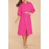 image:imageRVivimos Womens Long Sleeve Cotton Oversized Dress Casual Button Down Loose Slit Midi Dress with PocketRosered