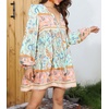image:imageRVivimos Womens Long Sleeve Floral Casual Print Cotton Mini Tunic DressAqua