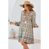 image:imageRVivimos Womens Long Sleeve Floral Casual Print Cotton Mini Tunic DressBeige1