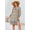 image:imageRVivimos Womens Long Sleeve Floral Casual Print Cotton Mini Tunic DressBeige1