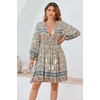image:imageRVivimos Womens Long Sleeve Floral Casual Print Cotton Mini Tunic DressBeige1
