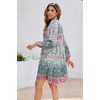 image:imageRVivimos Womens Long Sleeve Floral Casual Print Cotton Mini Tunic DressCadetblue