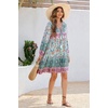 image:imageRVivimos Womens Long Sleeve Floral Casual Print Cotton Mini Tunic DressCadetblue
