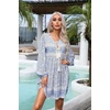 image:imageRVivimos Womens Long Sleeve Floral Casual Print Cotton Mini Tunic DressLightblue