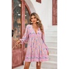 image:imageRVivimos Womens Long Sleeve Floral Casual Print Cotton Mini Tunic DressLightpink