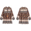 image:imageRVivimos Womens Long Sleeve Floral Casual Print Cotton Mini Tunic DressMulti Black