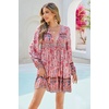 image:imageRVivimos Womens Long Sleeve Floral Casual Print Cotton Mini Tunic DressPink1