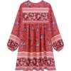 image:imageRVivimos Womens Long Sleeve Floral Casual Print Cotton Mini Tunic DressRed