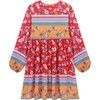 image:imageRVivimos Womens Long Sleeve Floral Casual Print Cotton Mini Tunic DressRed2