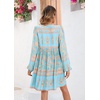 image:imageRVivimos Womens Long Sleeve Floral Casual Print Cotton Mini Tunic DressSkyblue1